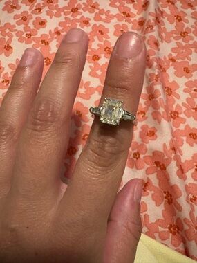 Classic Emerald-Cut Silver Cocktail Ring with Clear Center Stone